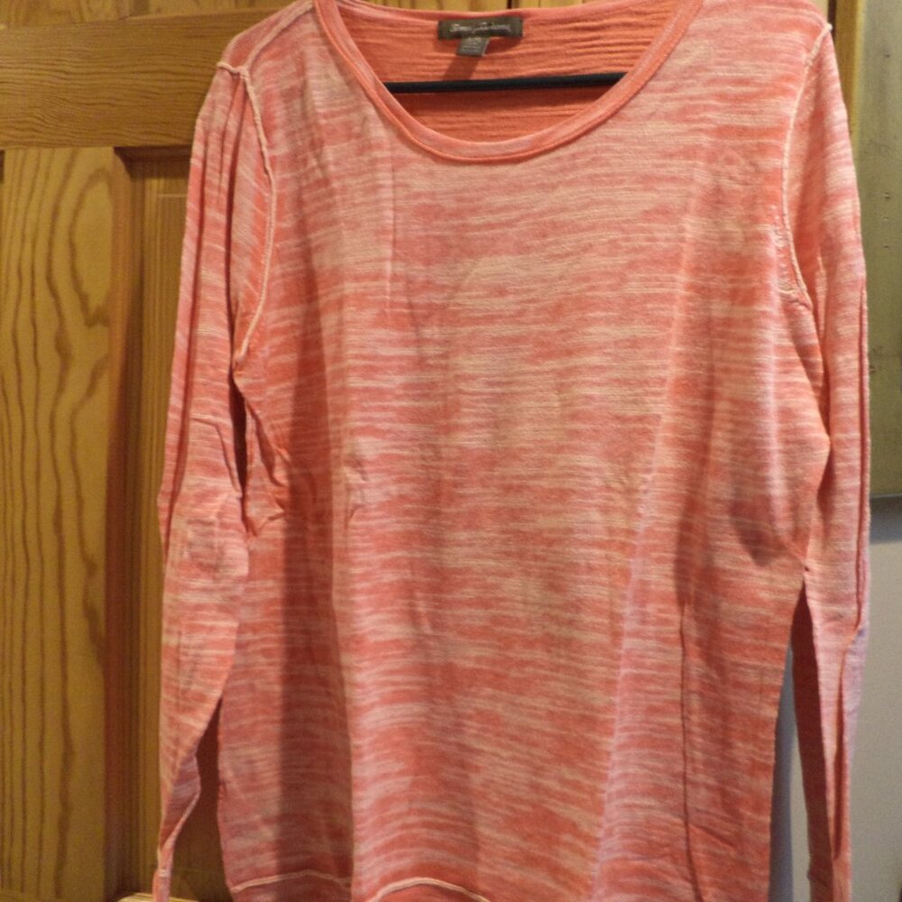 TOMMY BAHAMA Sweater Cantaloupe+White~Round Neck Long Sleeves  Size: Large